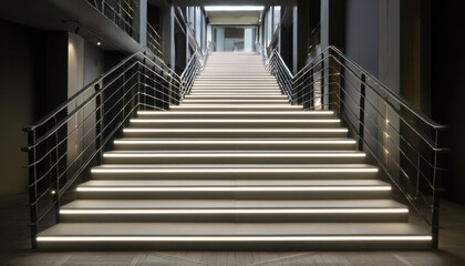 Elegant illuminated staircase in modern building during daytime showcasing contemporary design