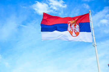 Flag of Serbia. National flag of Republic of Serbia. Serbian Coat of arms. 