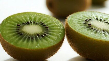 Sliced Kiwi Fruit Displaying Vibrant Green Flesh and Black Seeds