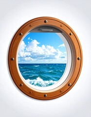 Round porthole with ocean view