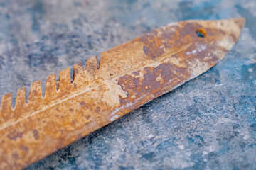 Antique rare bayonet knife covered with rust and dirt