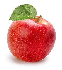 Fresh Red Apple with Green Leaf, Isolated on White with Clipping Path.