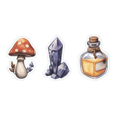 Fantasy Potion, Crystal, and Mushroom Clipart Set