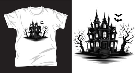 Haunted house graphic vector t shirt design print.