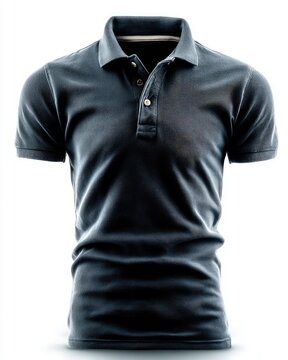 Dark gray polo shirt, short sleeves, button-down collar