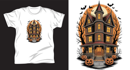 Obraz premium Haunted house graphic vector t shirt design print.