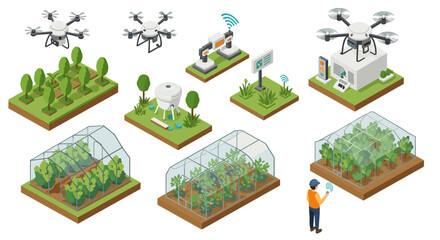 Isometric smart farming: drones, greenhouses, and iot in modern agriculture technology