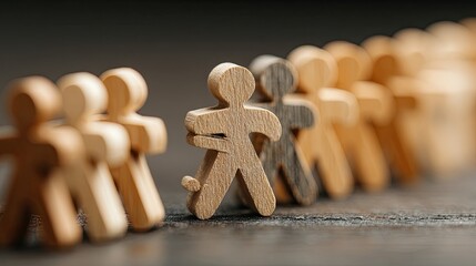 Stand out from the crowd with a bold wooden figure leading the way forward, a powerful symbol of leadership, innovation, and individuality in a competitive market