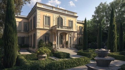 Fototapeta premium Mediterranean Villa: Architectural Marvel in Sunny Landscape