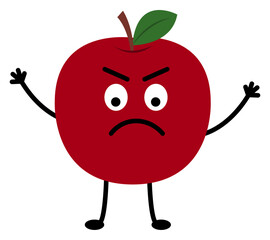 Angry Expression of Cute Character Red Apple