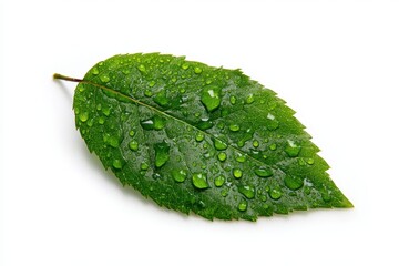 leaf with water drops on white background