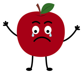 Sad Expression of Cute Character Red Apple