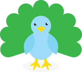 Peacock on white paper. Vector illustration in flat style