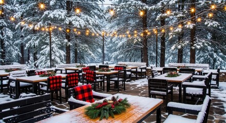 Cozy Outdoor Dining Experience in Snowy Winter Wonderland