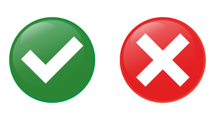 Obraz premium Cross and Check Mark Icons, Green, Red, Button, Symbols, Isolated, Yes, No, Vector