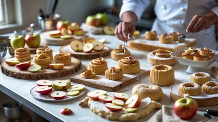 Chef Arranging Apple Desserts in a Professional Kitchen