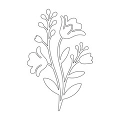 Minimal Flower Line Drawing – Botanical Outline Vector with Leaves