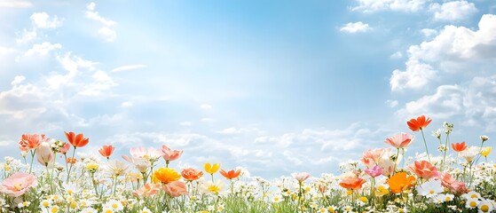 Vintage floral garden with colorful flowers.