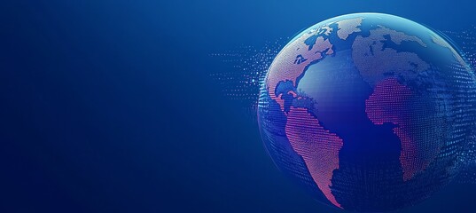 Abstract digital world map globe with geometric continents showcasing global technology links