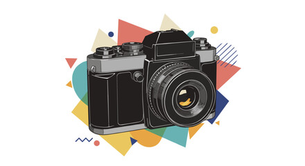 Fototapeta premium Vintage camera with geometric abstract background in retro style