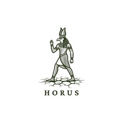 Naklejka premium engraved illustration of Horus, the Egyptian falcon-headed god vector template