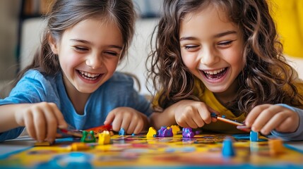 Children Engaged in Board Games at Home in a Cozy Environment