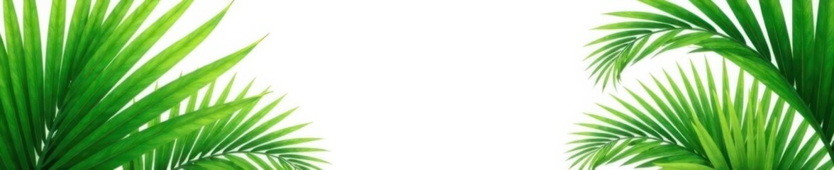 Obraz premium Lush green palm leaves border, white background Tropical summer backdrop , green, background, branches