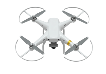 Isolated drone with blade guards for aerial photography, 4K video or commercial inspection