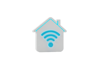 Isolated smart house icon with wireless signal, connected home system or automation
