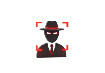 Isolated person in disguise wearing hat and tie inside red frame, anonymous character