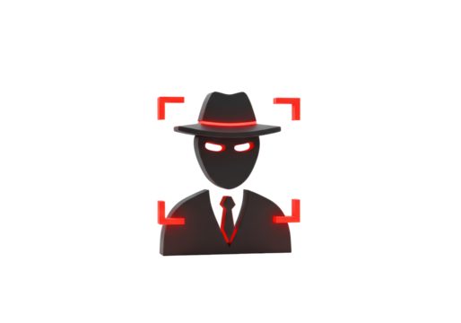 Isolated person in disguise wearing hat and tie inside red frame, anonymous character