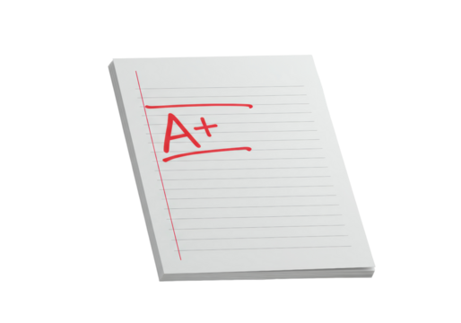 Isolated Paper stack marked with A plus score represents excellence and achievement