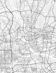 Guangzhou City Map. Minimalist black and white line art poster for printing, wallpaper, wall art for home and office decor