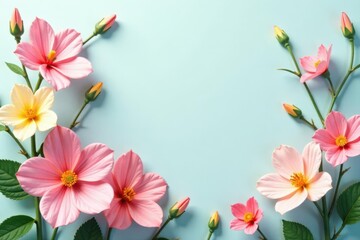 Naklejka premium Simple summer floral design elements, delicate blooms , pink, banner