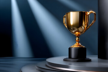 Celebrating Success With a Golden Trophy on a Stage, Winner's Award, Best Performance, Top Achiever Concept