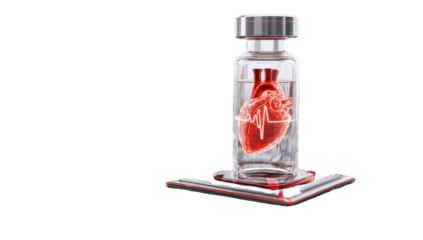 Transparent vial containing a 3D model of a human heart