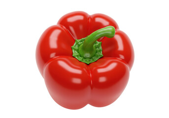 Isolated ripe red bell pepper with green stem, whole raw sweet vegetable, organic food