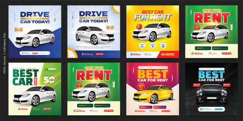 Car Rental Promotion Social Media Post Template. Automotive Car Advertising Poster