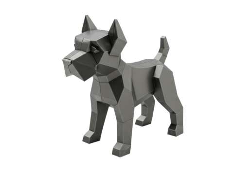 Isolated Geometric Dog Sculpture Decorative Object for Desk Art, Contemporary, Modern, Grey