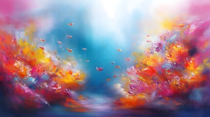 Colorful impressionist underwater reef painting.