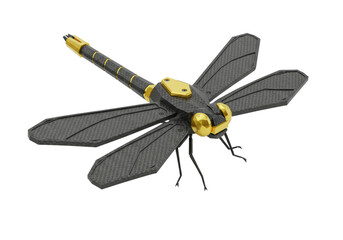 Isolated mechanical dragonfly, robotic insect, insectoid design, carbon fiber technology