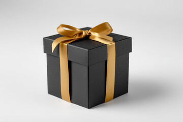 Obraz premium black gift box with a ribbon, in a large square-shaped packaging for products or gifts, isolated on a white background