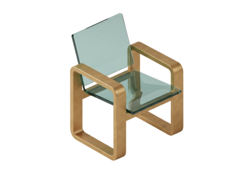 Isolated minimalist accent chair with armrests and clear glass seat and back design