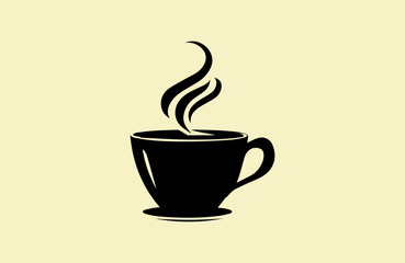 Obraz premium Stylized illustration of a steaming coffee cup with a bold black outline and vibrant yellow accents on a clean background