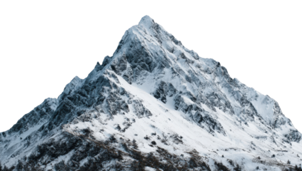 Snowy mountain peak against a black background.  Sharp snowy ridge