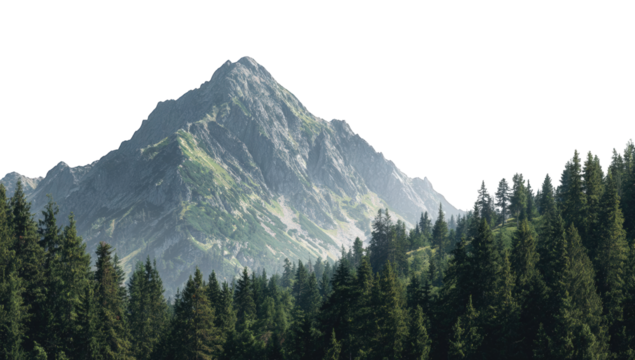 Majestic mountain peak above a dense forest