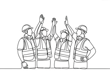Construction workers celebrating success with high fives