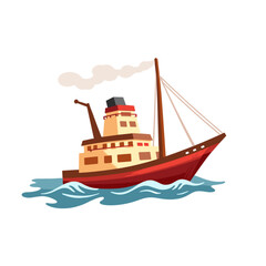 Obraz premium Vintage ship sailing on waves with steam in colorful style 