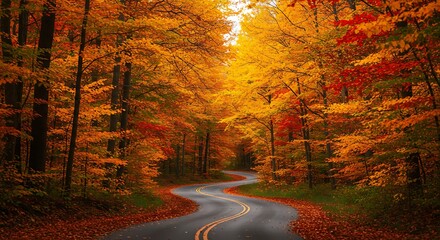 Autumn forest road scenic view