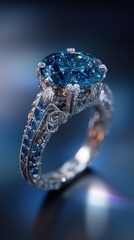 Luxurious blue gemstone ring with intricate setting